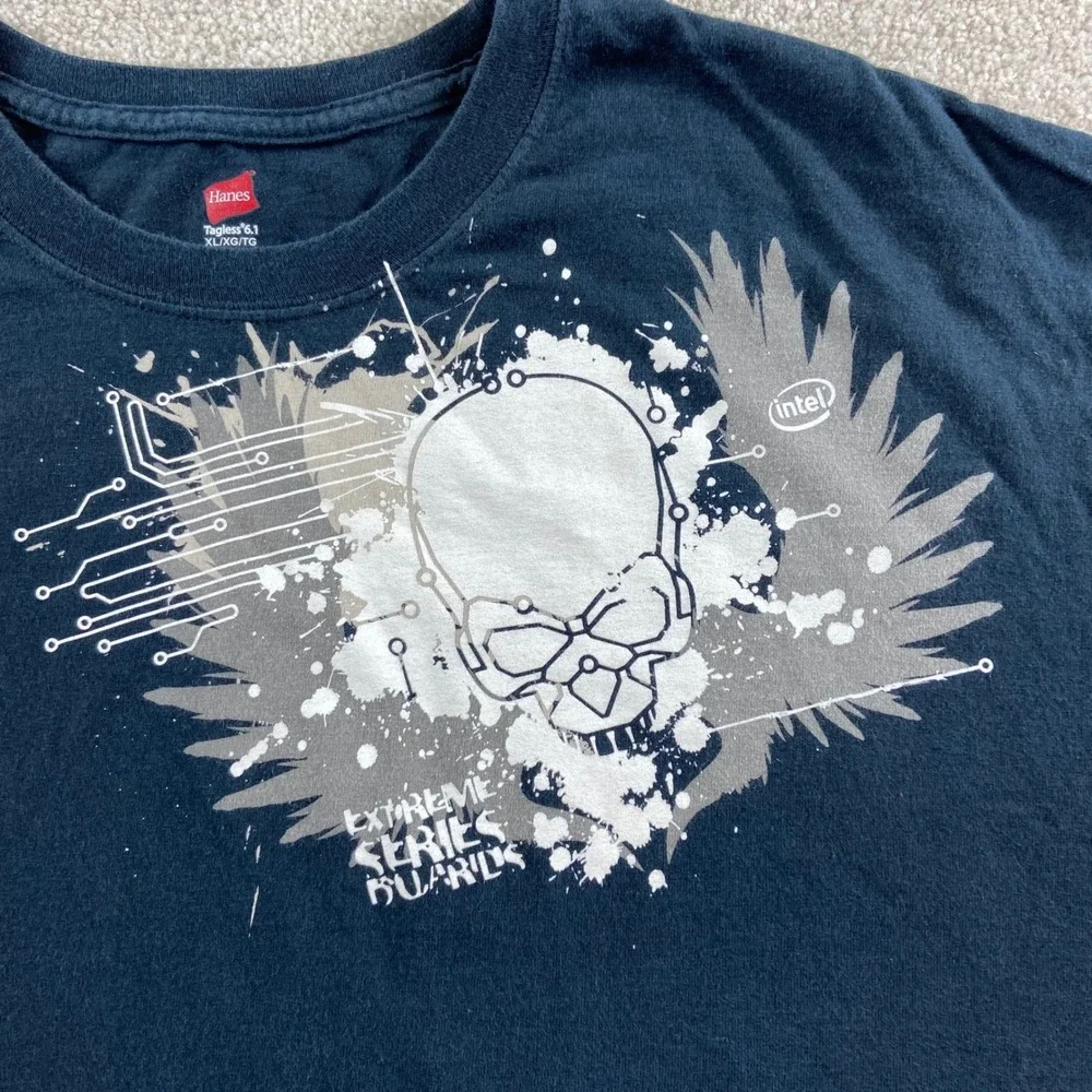 Vtg Intel Extreme Series Boards T-Shirt Mens XL Skull Graphic Tee Tech Promo